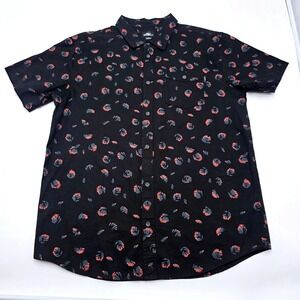 O'Neill Mens Button Down Shirt Black Floral Print Short Sleeve Standard Fit XL